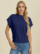 Double Take Full Size Mock Neck Short Sleeve Sweater-Krush Kandy, Women's Online Fashion Boutique Located in Phoenix, Arizona (Scottsdale Area)