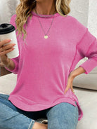 Side Slit Round Neck Dropped Shoulder Sweatshirt-Sweaters-Krush Kandy, Women's Online Fashion Boutique Located in Phoenix, Arizona (Scottsdale Area)