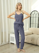 Fuzzy V-Neck Cami and Pants Lounge Set-Pants-Krush Kandy, Women's Online Fashion Boutique Located in Phoenix, Arizona (Scottsdale Area)