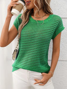 Openwork Round Neck Short Sleeve Knit Cover Up-Krush Kandy, Women's Online Fashion Boutique Located in Phoenix, Arizona (Scottsdale Area)