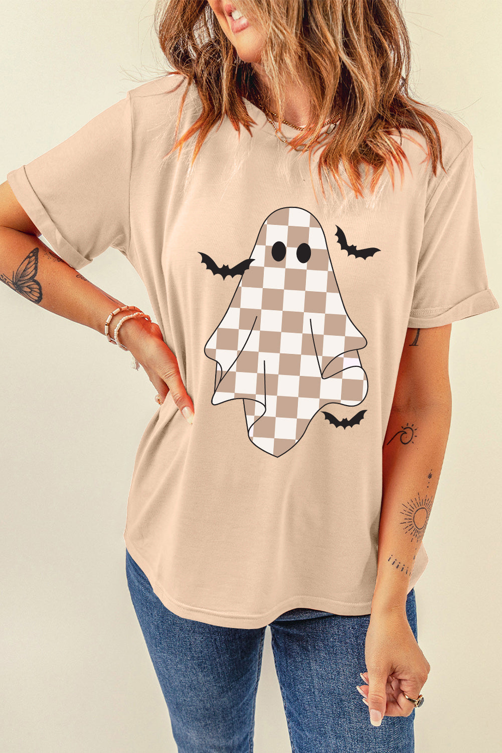 Checkerboard Ghost Graphic Tee-Tops-Krush Kandy, Women's Online Fashion Boutique Located in Phoenix, Arizona (Scottsdale Area)