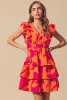 SO ME Floral V Neck Layered Dress with Elasticized Waist-Dresses-Krush Kandy, Women's Online Fashion Boutique Located in Phoenix, Arizona (Scottsdale Area)