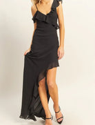 HYFVE Chiffon Ruffle Trim Midi Dress-Dresses-Krush Kandy, Women's Online Fashion Boutique Located in Phoenix, Arizona (Scottsdale Area)