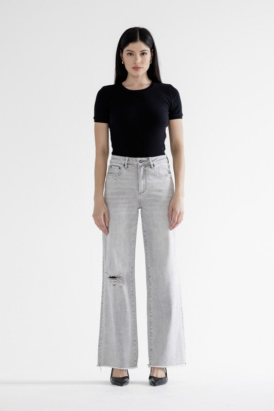 High Rise Wide Leg With Raw Hem Jeans-Denim-Krush Kandy, Women's Online Fashion Boutique Located in Phoenix, Arizona (Scottsdale Area)