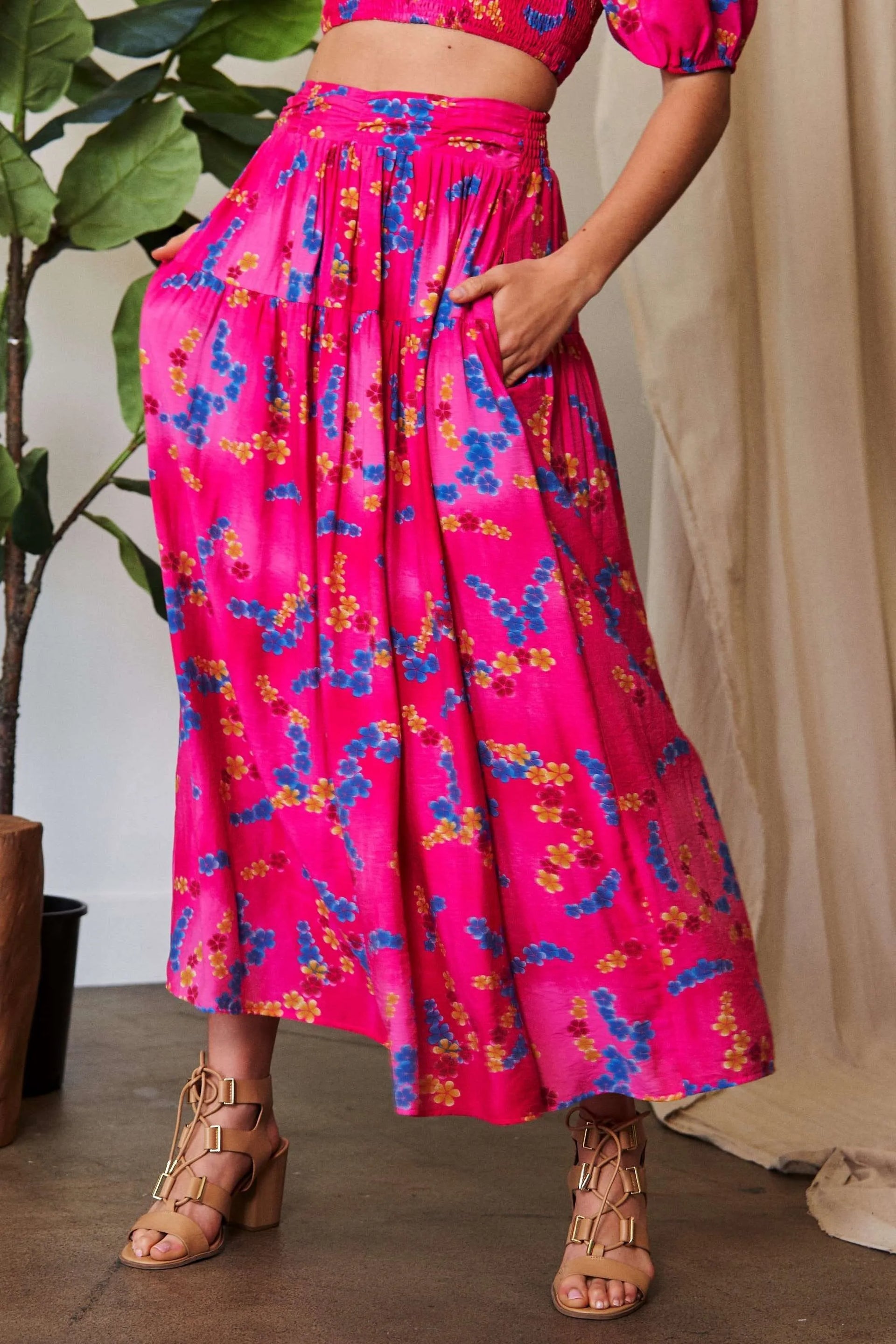 Davi & Dani Printed Smocking Waistband Ruffled Maxi Skirt-Krush Kandy, Women's Online Fashion Boutique Located in Phoenix, Arizona (Scottsdale Area)