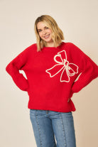 Soft Brushed Embroidered Bow Knit Sweater-Sweaters-Krush Kandy, Women's Online Fashion Boutique Located in Phoenix, Arizona (Scottsdale Area)