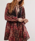 Printed Tie Neck Long Sleeve Dress-dresses-Krush Kandy, Women's Online Fashion Boutique Located in Phoenix, Arizona (Scottsdale Area)