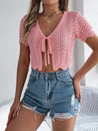 Tied Openwork Short Sleeve Cardigan-Cardigans-Krush Kandy, Women's Online Fashion Boutique Located in Phoenix, Arizona (Scottsdale Area)