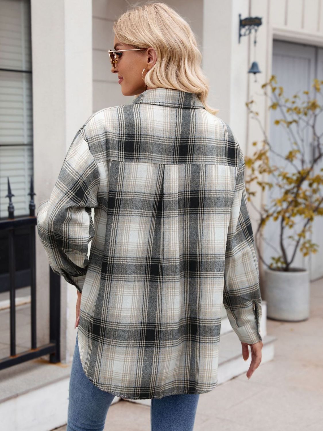 Mandy Plaid Collared Neck Long Sleeve Shirt-Long Sleeve Tops-Krush Kandy, Women's Online Fashion Boutique Located in Phoenix, Arizona (Scottsdale Area)