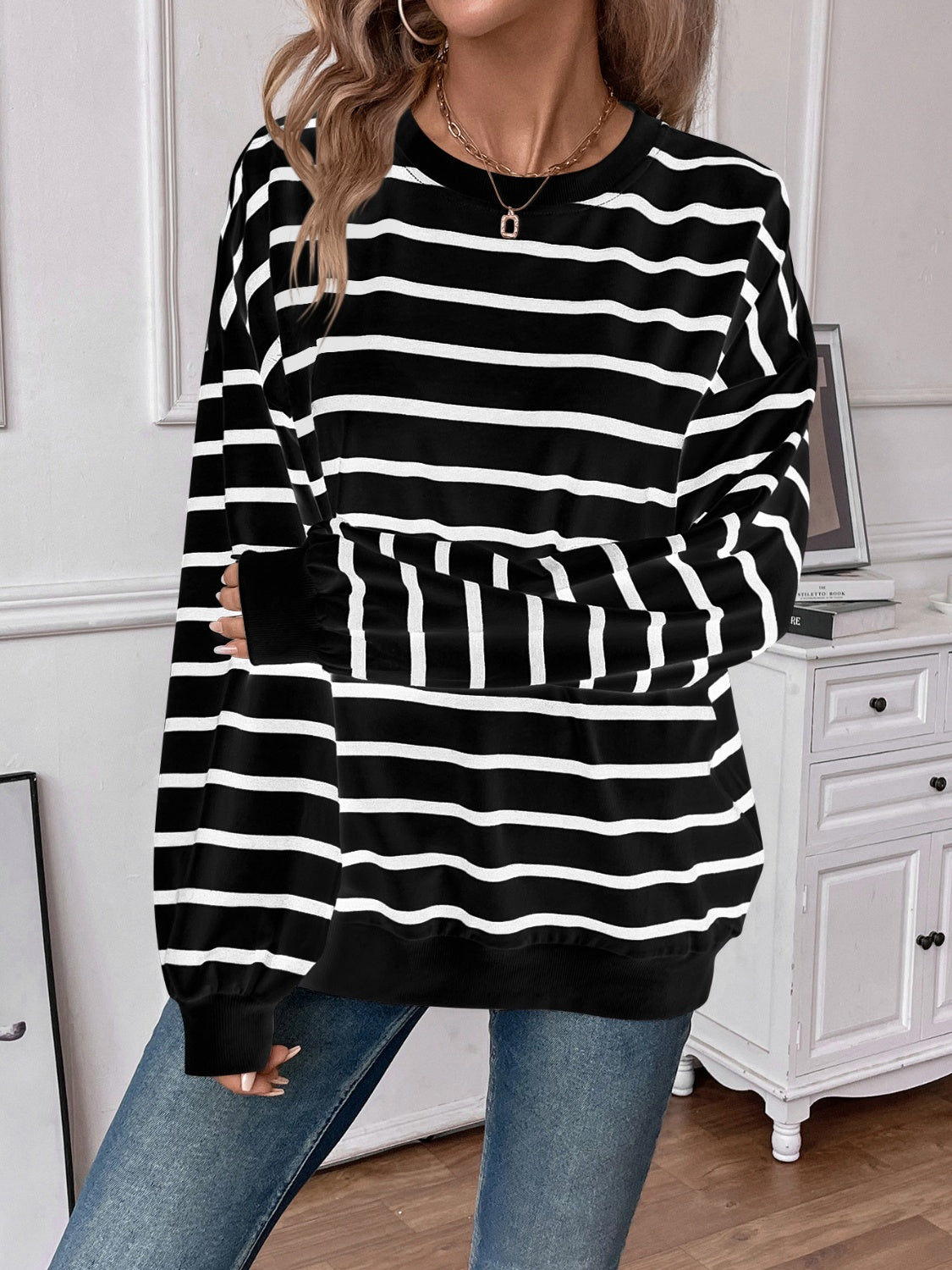 BFF Striped Round Neck Long Sleeve Sweatshirt-Sweaters-Krush Kandy, Women's Online Fashion Boutique Located in Phoenix, Arizona (Scottsdale Area)