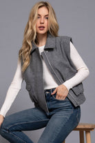Notched Collar Soft Felt Zip Up Vest-Vests-Krush Kandy, Women's Online Fashion Boutique Located in Phoenix, Arizona (Scottsdale Area)