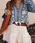 Boho Vacay Embroidered Button Blouse-Blouses-Krush Kandy, Women's Online Fashion Boutique Located in Phoenix, Arizona (Scottsdale Area)