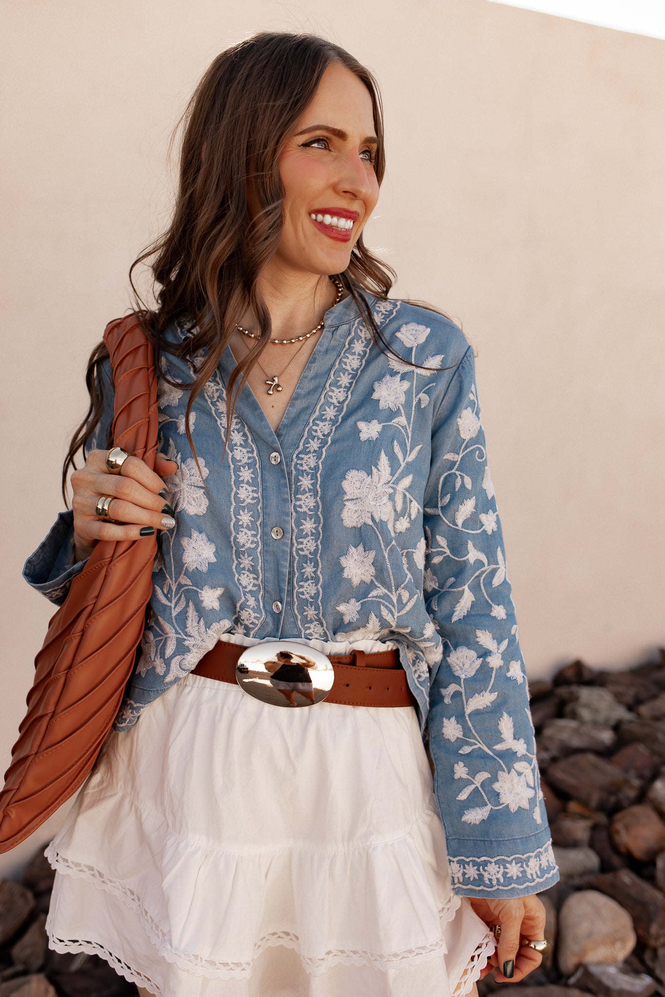 Boho Vacay Embroidered Button Blouse-Blouses-Krush Kandy, Women's Online Fashion Boutique Located in Phoenix, Arizona (Scottsdale Area)