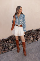 Boho Vacay Embroidered Button Blouse-Blouses-Krush Kandy, Women's Online Fashion Boutique Located in Phoenix, Arizona (Scottsdale Area)