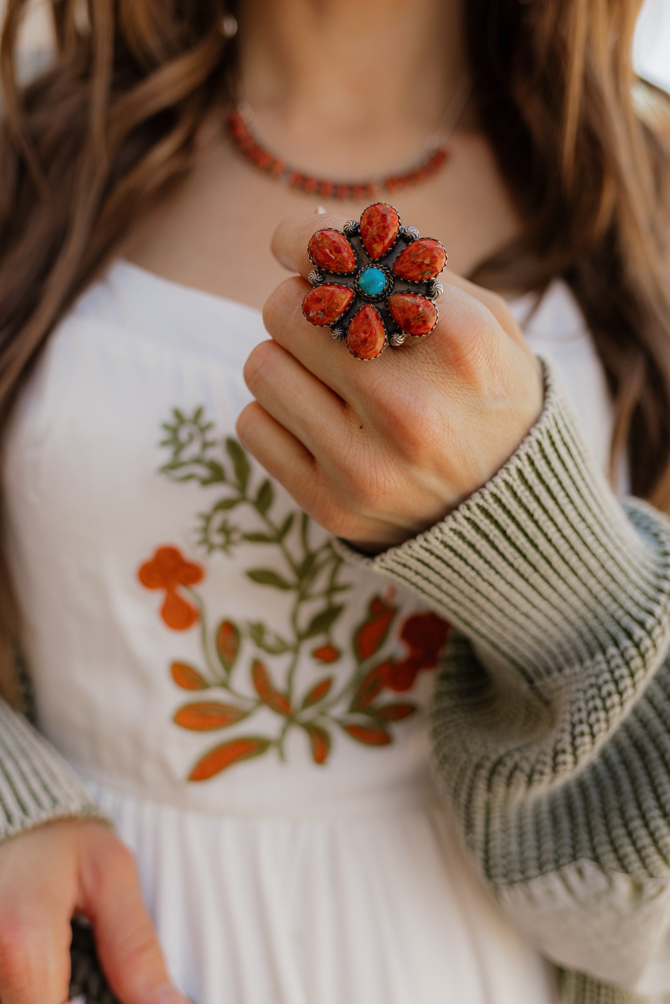 Kristyn's Orange Spiny Oyster Blossom Ring | PREORDER-Cluster Rings-Krush Kandy, Women's Online Fashion Boutique Located in Phoenix, Arizona (Scottsdale Area)