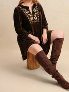 Plus Size Embroidered Notched Balloon Sleeve Mini Dress-Dresses-Krush Kandy, Women's Online Fashion Boutique Located in Phoenix, Arizona (Scottsdale Area)