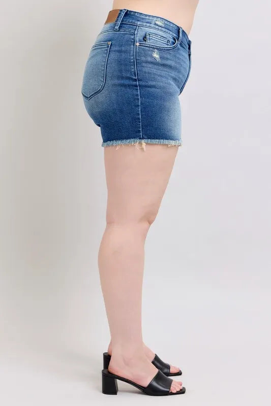Judy Blue V-Front Shield Pocket Denim Shorts-Denim-Krush Kandy, Women's Online Fashion Boutique Located in Phoenix, Arizona (Scottsdale Area)