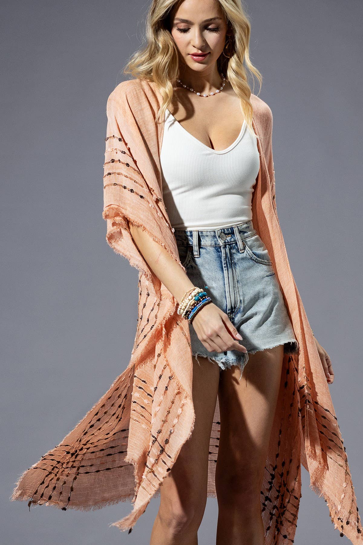 Colored Stitch Cover Up Kimono-Kimono-Krush Kandy, Women's Online Fashion Boutique Located in Phoenix, Arizona (Scottsdale Area)