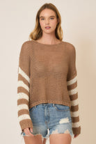 Light Knit Stripe Sleeve Pullover Sweater-Sweaters-Krush Kandy, Women's Online Fashion Boutique Located in Phoenix, Arizona (Scottsdale Area)
