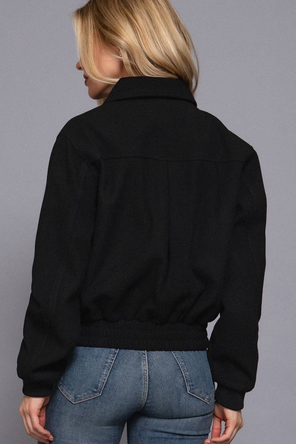 Long Sleeve Lapel Collar Soft Felt Bomber Jacket-Jackets-Krush Kandy, Women's Online Fashion Boutique Located in Phoenix, Arizona (Scottsdale Area)