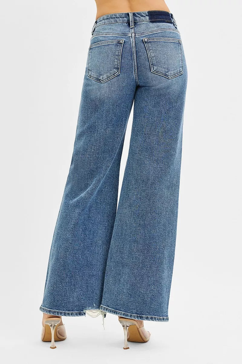 RISEN Tummy Control Mid Rise Fit Wide Jeans-Jeans-Krush Kandy, Women's Online Fashion Boutique Located in Phoenix, Arizona (Scottsdale Area)