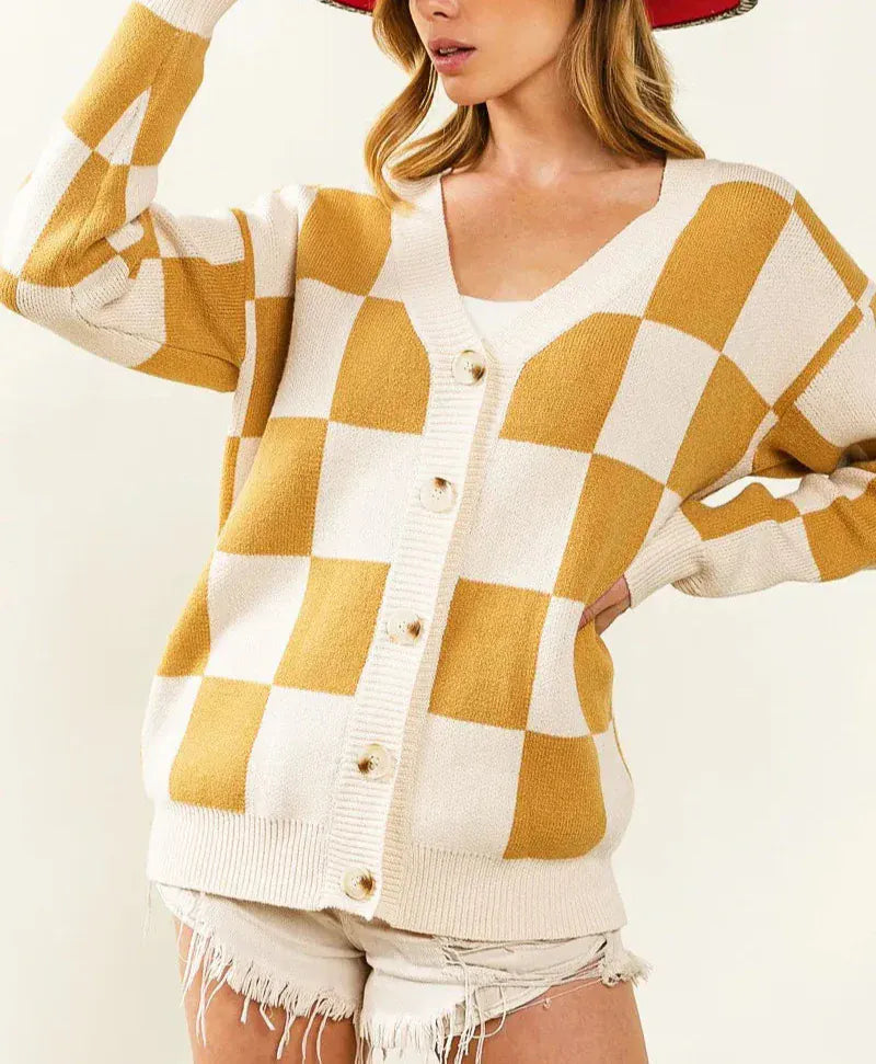 BiBi Checked V-neck Cardigan – Krush Kandy