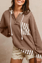 Striped Patchwork Waffle Hoodie-Hoodies-Krush Kandy, Women's Online Fashion Boutique Located in Phoenix, Arizona (Scottsdale Area)