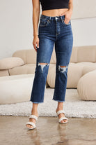 RFM Crop Dylan Full Size Tummy Control Distressed High Waist Raw Hem Jeans-Jeans-Krush Kandy, Women's Online Fashion Boutique Located in Phoenix, Arizona (Scottsdale Area)