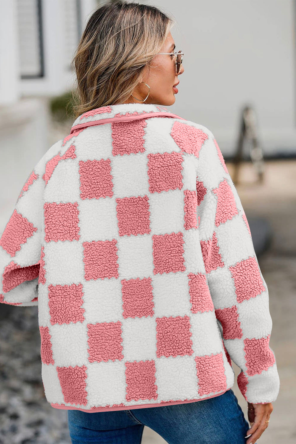 Checkered Snap Down Long Sleeve Teddy Jacket-Krush Kandy, Women's Online Fashion Boutique Located in Phoenix, Arizona (Scottsdale Area)