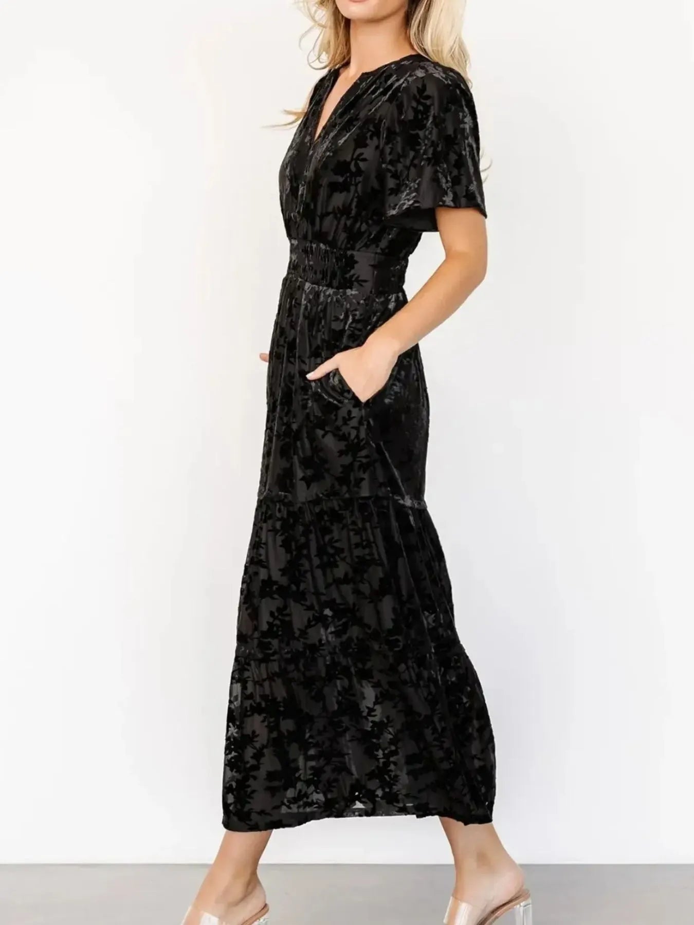 Notched Short Sleeve Tiered Dress-Dresses-Krush Kandy, Women's Online Fashion Boutique Located in Phoenix, Arizona (Scottsdale Area)