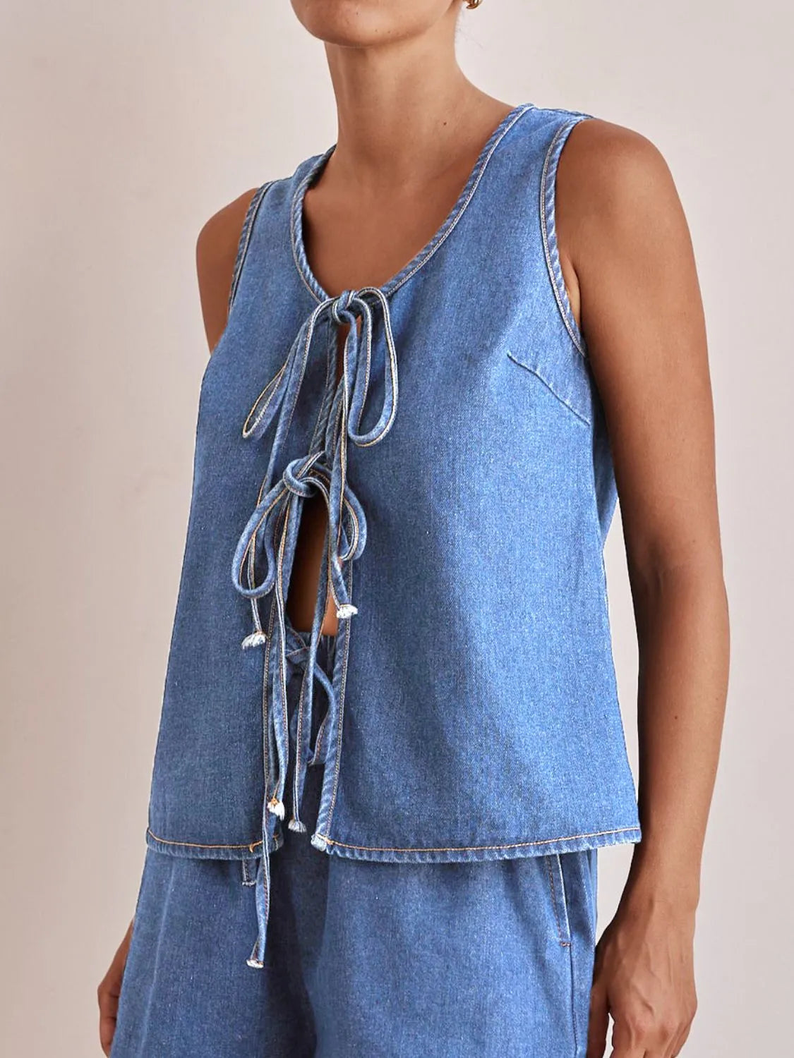 Tie Front Denim Vest-Tops-Krush Kandy, Women's Online Fashion Boutique Located in Phoenix, Arizona (Scottsdale Area)