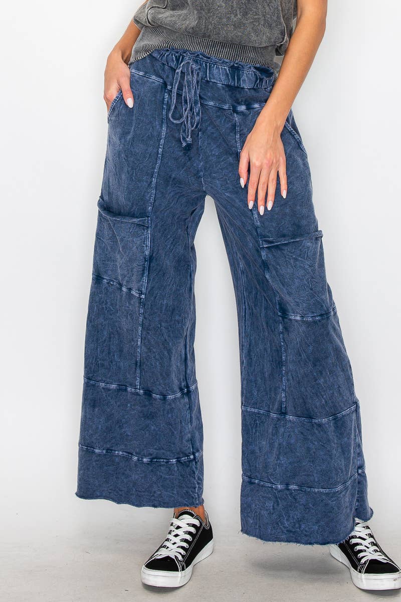 Seaside Breeze Mineral Wash Wide Leg Cropped Pants-Bottoms-Krush Kandy, Women's Online Fashion Boutique Located in Phoenix, Arizona (Scottsdale Area)