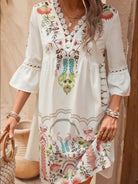 Lace Detail Printed Three-Quarter Sleeve Dress-Dresses-Krush Kandy, Women's Online Fashion Boutique Located in Phoenix, Arizona (Scottsdale Area)