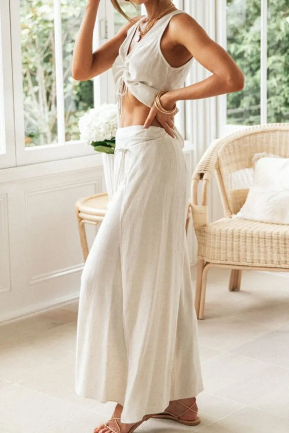 Drawstring V-Neck Tank and Pants Set-2 Piece Outfit Sets-Krush Kandy, Women's Online Fashion Boutique Located in Phoenix, Arizona (Scottsdale Area)