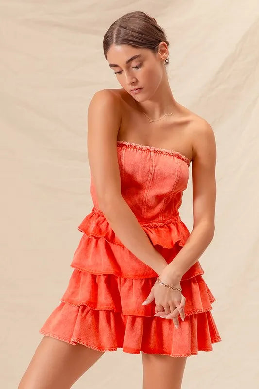 SO ME Strapless Ruffle Layered Game Day Cheer Up Dress-Dresses-Krush Kandy, Women's Online Fashion Boutique Located in Phoenix, Arizona (Scottsdale Area)