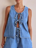 Tie Front Denim Vest-Tops-Krush Kandy, Women's Online Fashion Boutique Located in Phoenix, Arizona (Scottsdale Area)
