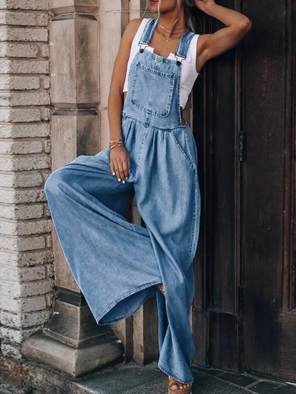 Wide Leg Denim Overalls-Jumpsuits & Rompers-Krush Kandy, Women's Online Fashion Boutique Located in Phoenix, Arizona (Scottsdale Area)