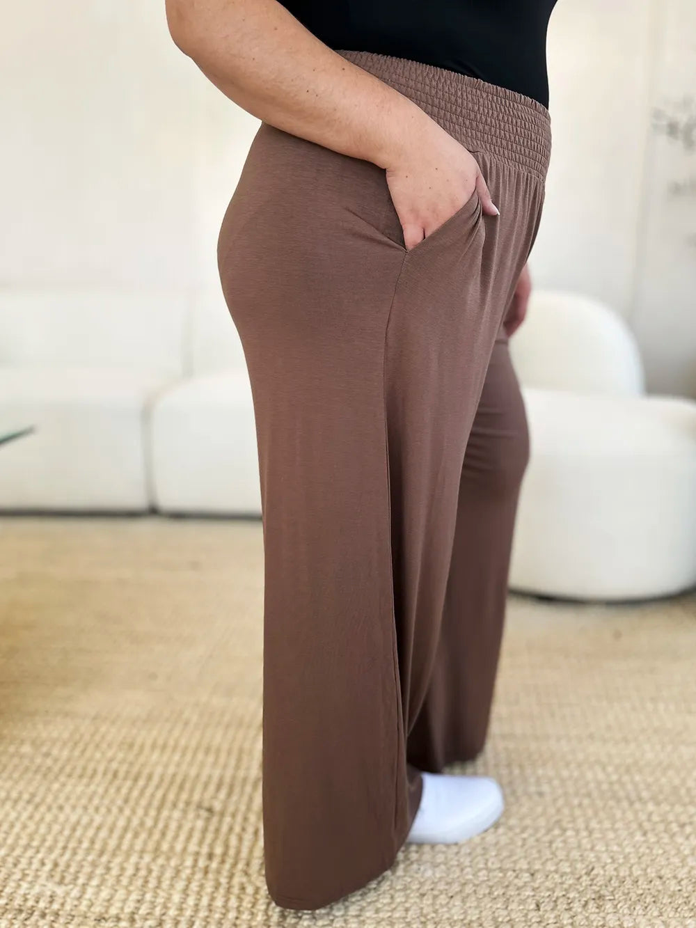Full Size Smocked Wide Waistband Wide Leg Pants-Pants-Krush Kandy, Women's Online Fashion Boutique Located in Phoenix, Arizona (Scottsdale Area)