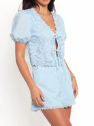 Lace Detail V-Neck Top and Shorts Set-2 Piece Outfit Sets-Krush Kandy, Women's Online Fashion Boutique Located in Phoenix, Arizona (Scottsdale Area)