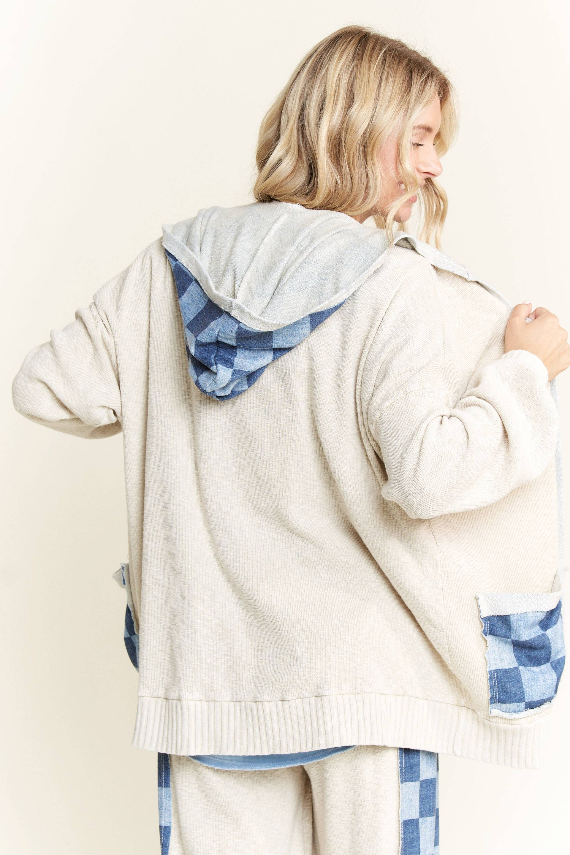 Mineral Wash Checkerboard Hoodie Sweater Cardigan-Jackets-Krush Kandy, Women's Online Fashion Boutique Located in Phoenix, Arizona (Scottsdale Area)