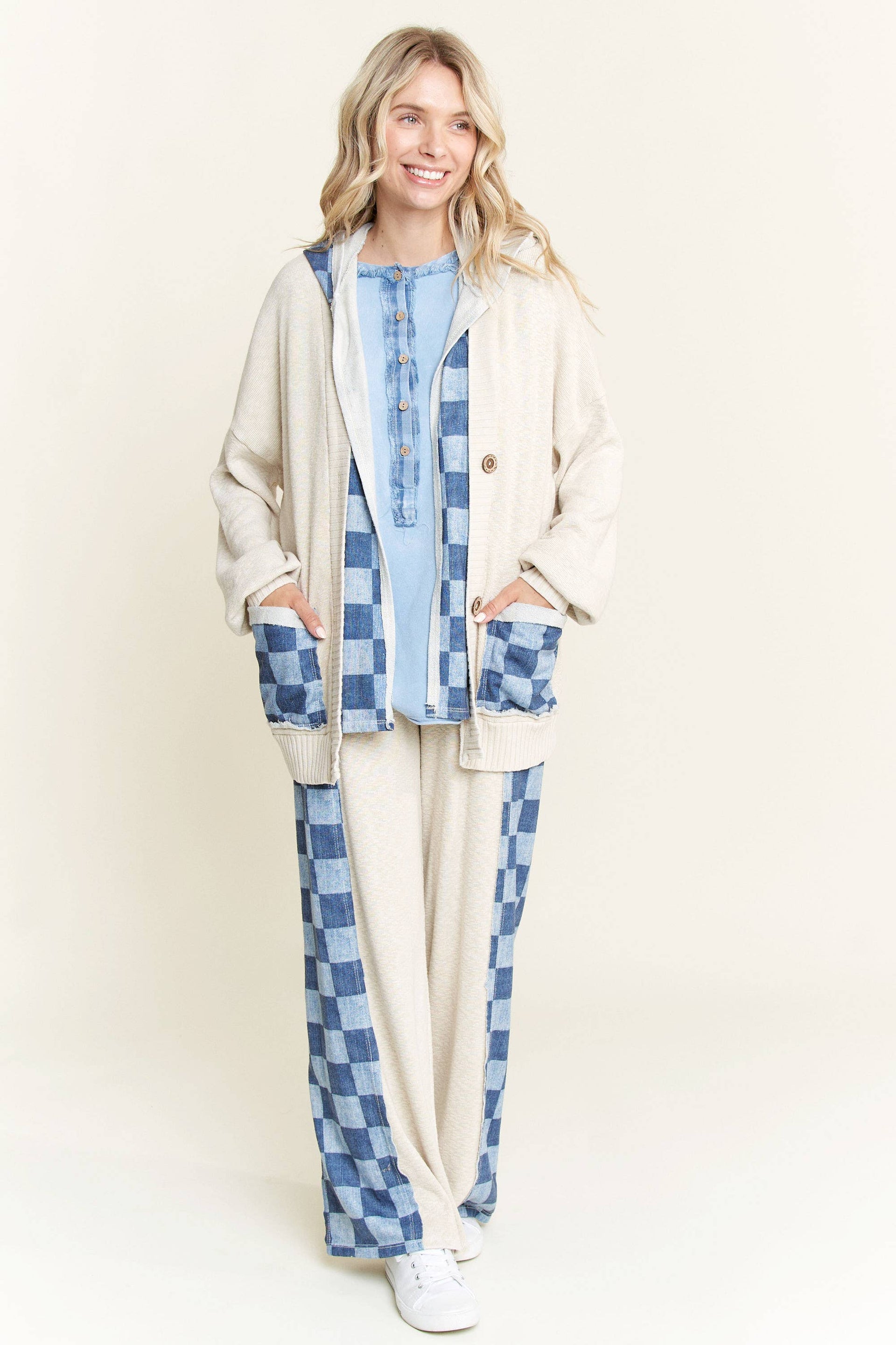 J.HER Mineral Wash Checkerboard Detail Sweater Pants-Pants-Krush Kandy, Women's Online Fashion Boutique Located in Phoenix, Arizona (Scottsdale Area)
