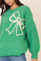 Soft Brushed Embroidered Bow Knit Sweater-Sweaters-Krush Kandy, Women's Online Fashion Boutique Located in Phoenix, Arizona (Scottsdale Area)