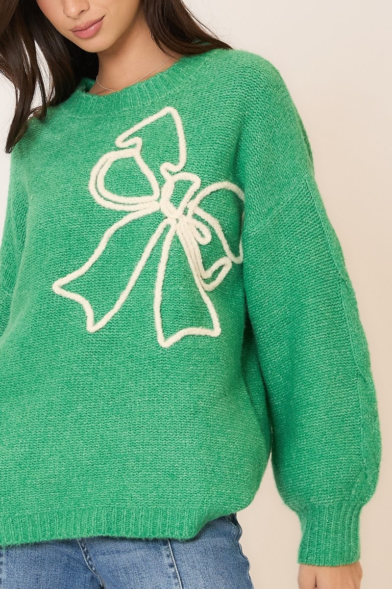 Soft Brushed Embroidered Bow Knit Sweater-Sweaters-Krush Kandy, Women's Online Fashion Boutique Located in Phoenix, Arizona (Scottsdale Area)