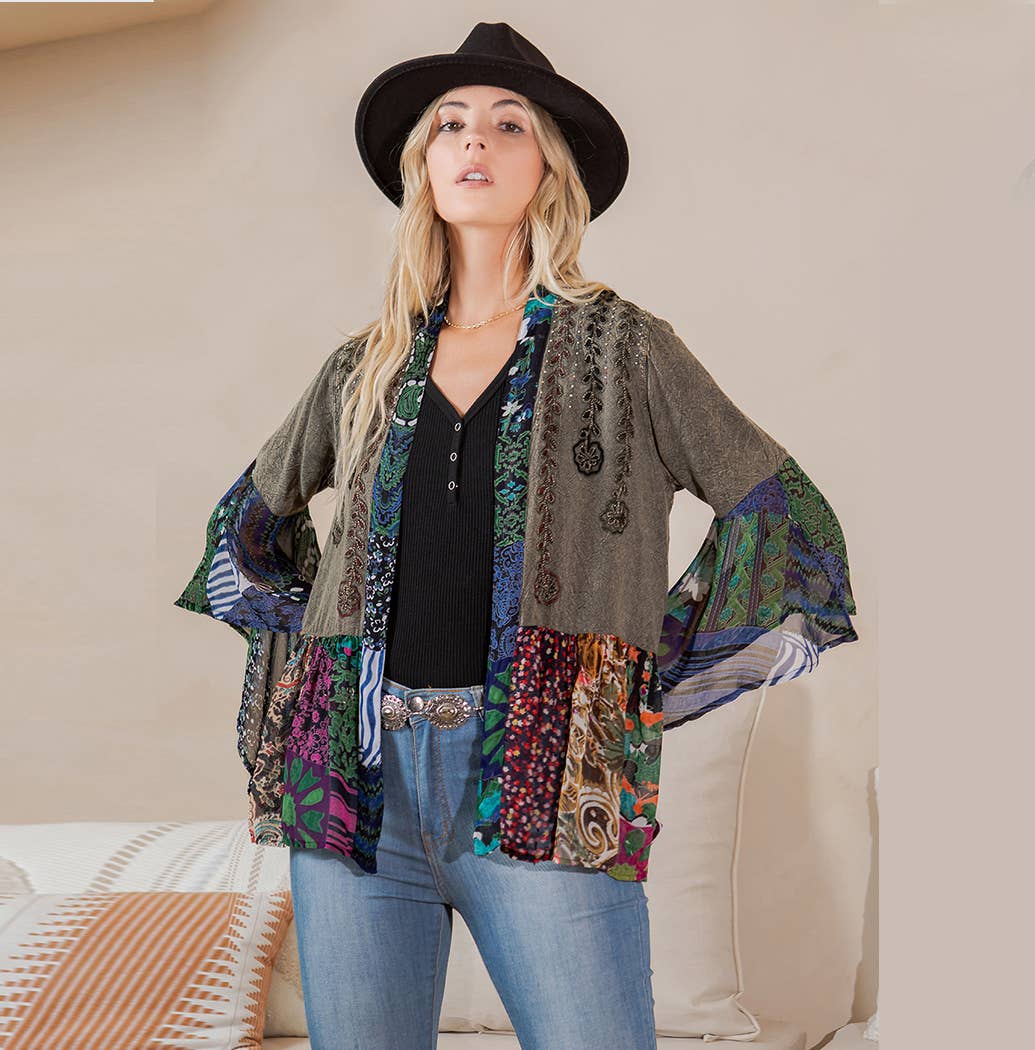 Boho Patchwork Kimono-kimono-Krush Kandy, Women's Online Fashion Boutique Located in Phoenix, Arizona (Scottsdale Area)