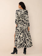 Tied Printed V-Neck Long Sleeve Midi Dress-Krush Kandy, Women's Online Fashion Boutique Located in Phoenix, Arizona (Scottsdale Area)