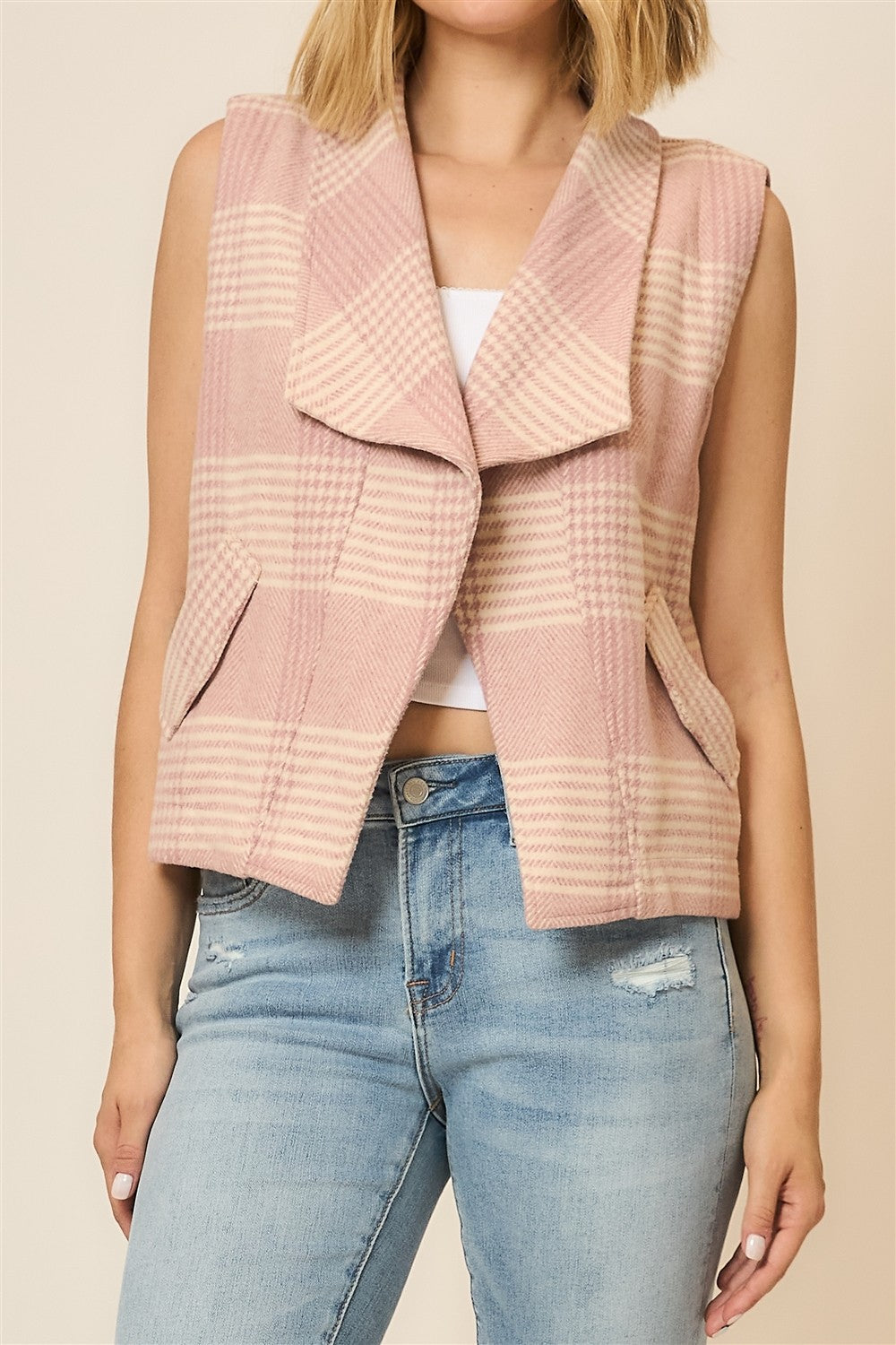 Plaid Open Front Sleeveless Jacket-Vests-Krush Kandy, Women's Online Fashion Boutique Located in Phoenix, Arizona (Scottsdale Area)
