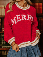 MERRY Contrast Edge Drop Shoulder Christmas Sweater-Krush Kandy, Women's Online Fashion Boutique Located in Phoenix, Arizona (Scottsdale Area)