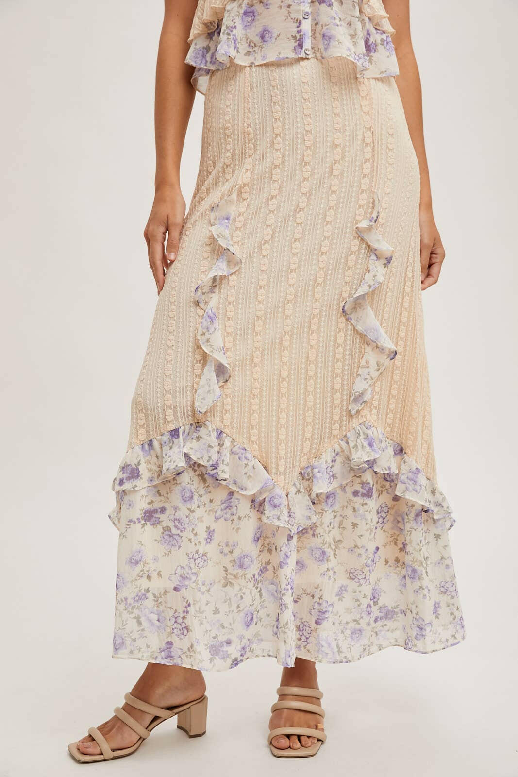 Floral Print Trimmed Maxi Lace Skirt-Skirts-Krush Kandy, Women's Online Fashion Boutique Located in Phoenix, Arizona (Scottsdale Area)