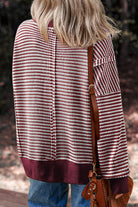 Cozy Red Stripe Colorblock Knit Pullover-Long Sleeve Tops-Krush Kandy, Women's Online Fashion Boutique Located in Phoenix, Arizona (Scottsdale Area)