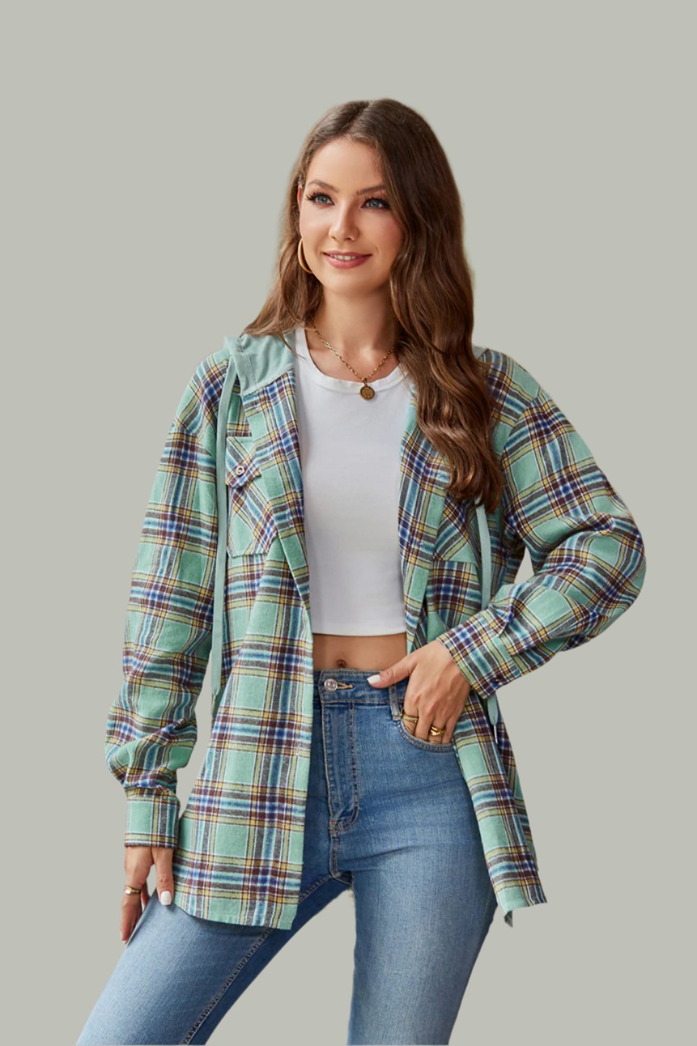 Mandy Holiday Plaid Long Sleeve Hooded Jacket-Shackets-Krush Kandy, Women's Online Fashion Boutique Located in Phoenix, Arizona (Scottsdale Area)